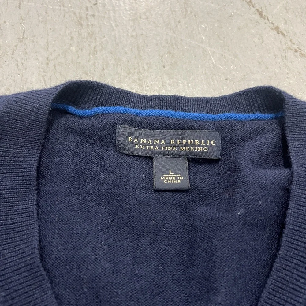 Banana Republic Men's Navy Blue Extra Fine‎ Merino Wool Sweater V Neck Size L
